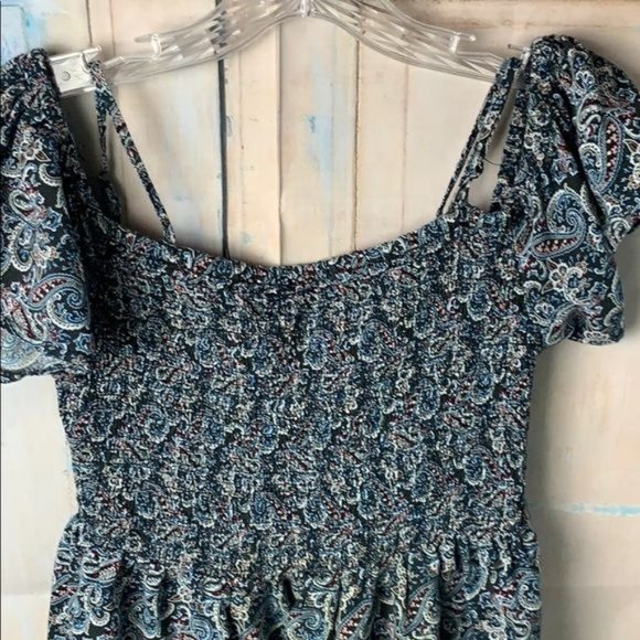 Aeropostale Juniors Small Blue Marron Paisley Blouse with Sherring Elastic Cap S - Picture 3 of 4